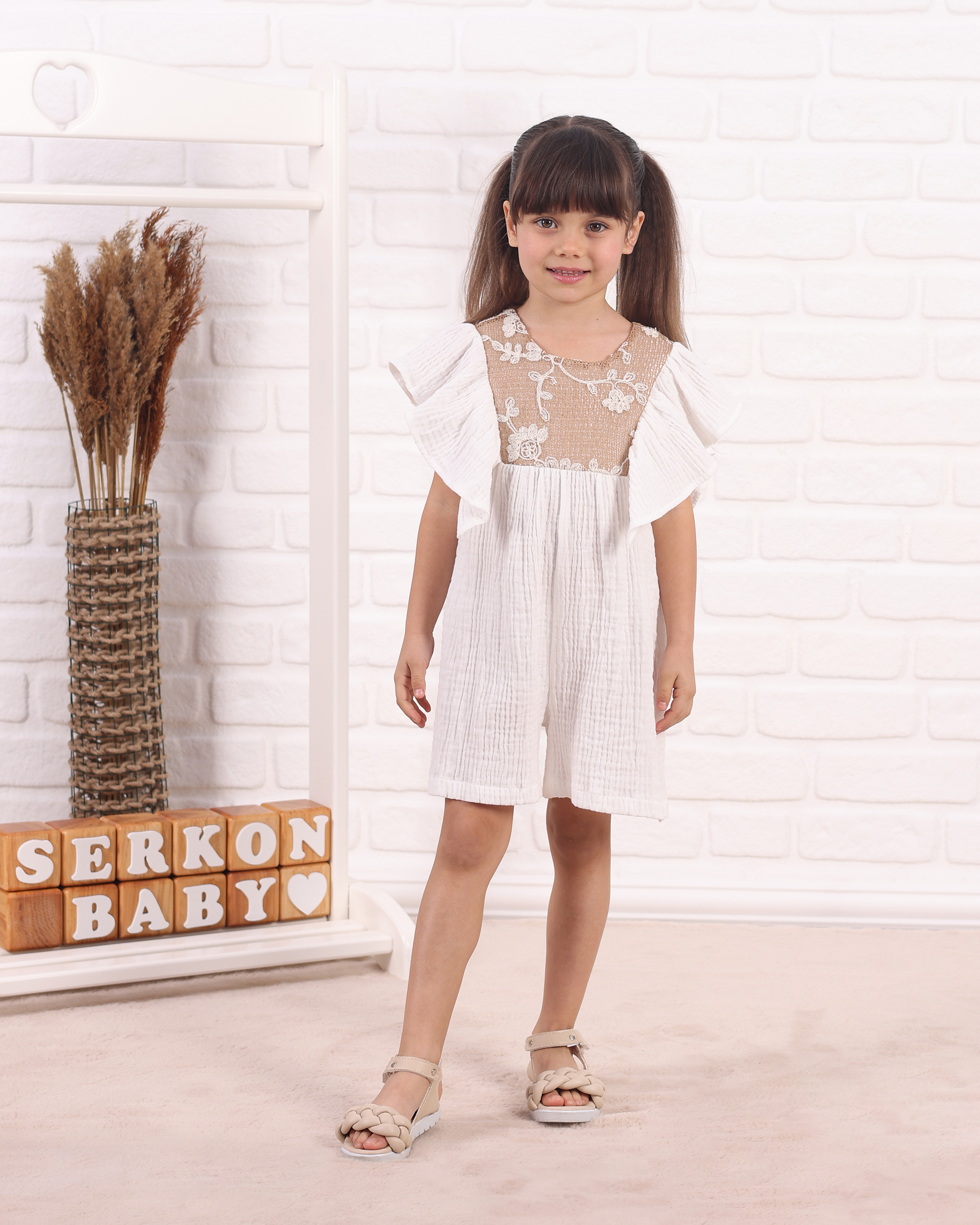 MÜSLİN ŞORT ELBİSE - Ekru