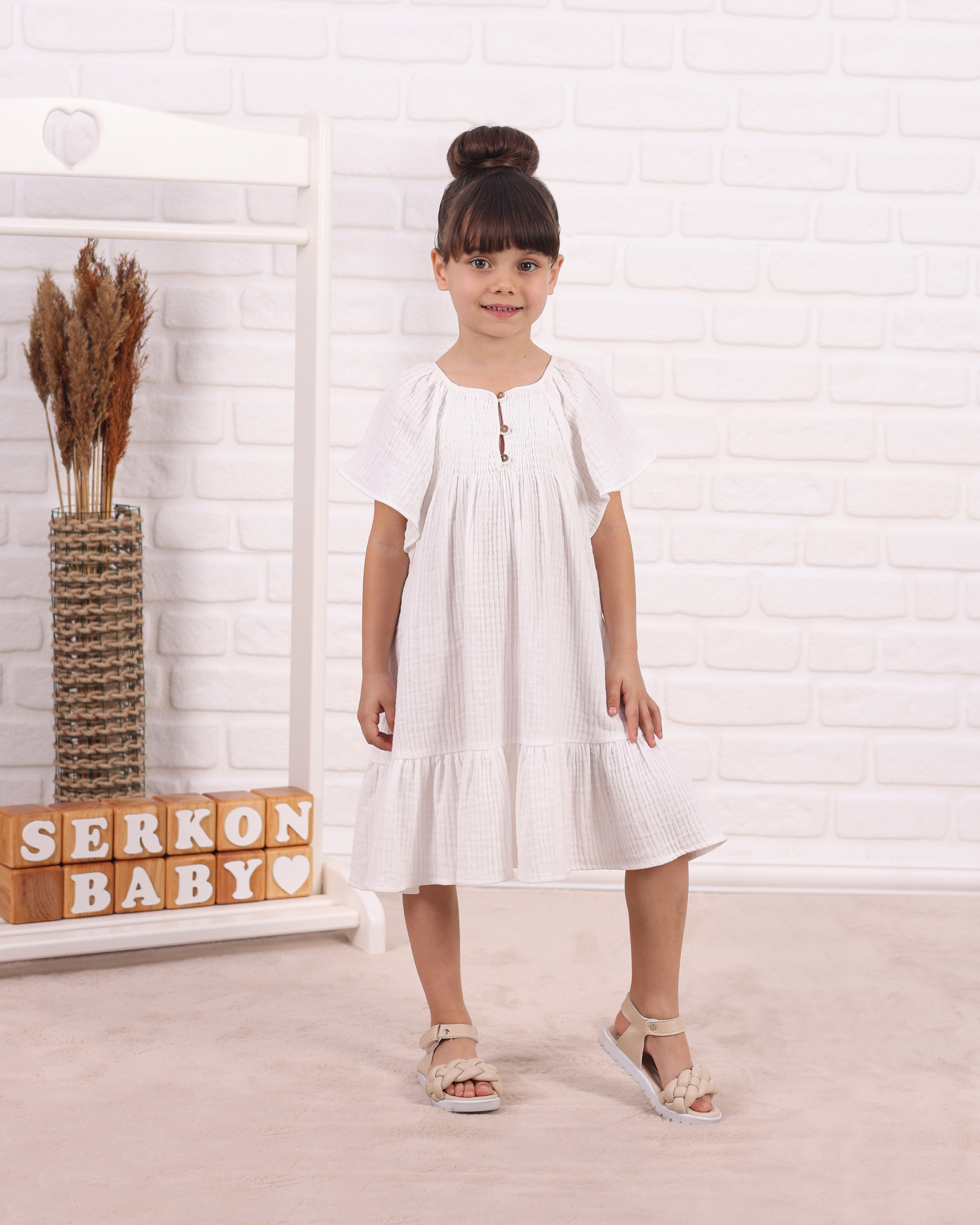 GİPE DÜGMELİ ELBİSE - Ekru