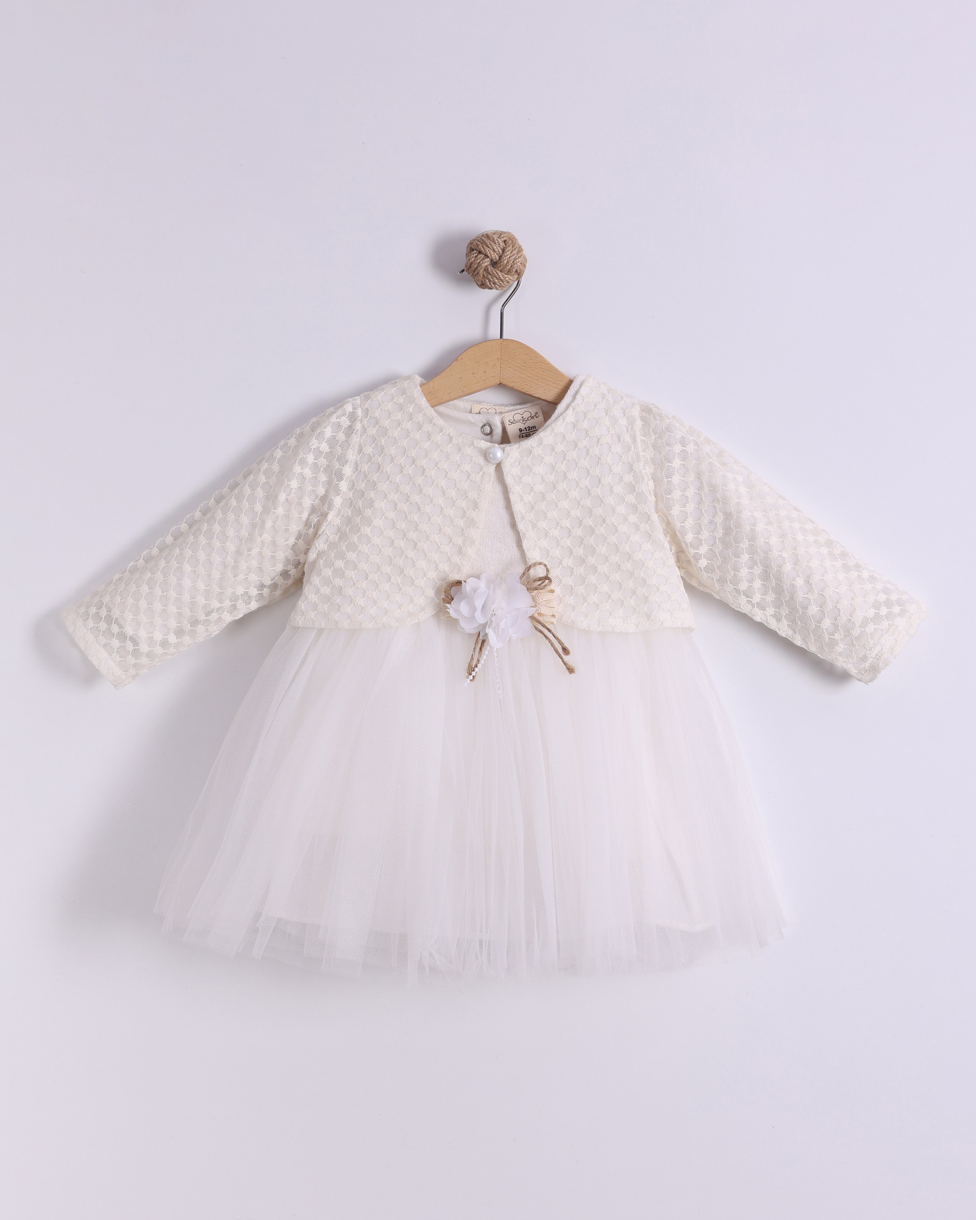 BOLEROLU RENK BAZLI OTOMATİK TÜL ELBİSE - Ekru