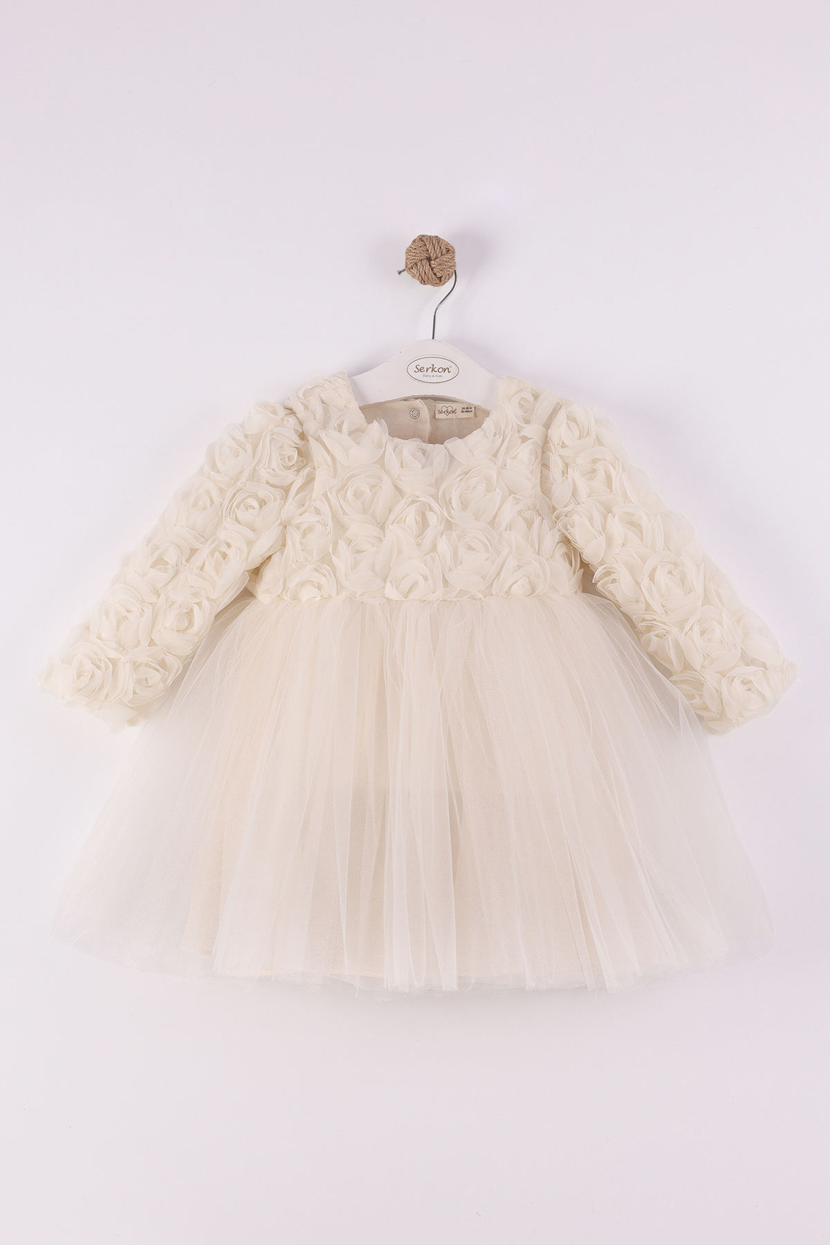 Laseli Kollu Elbise - Bej