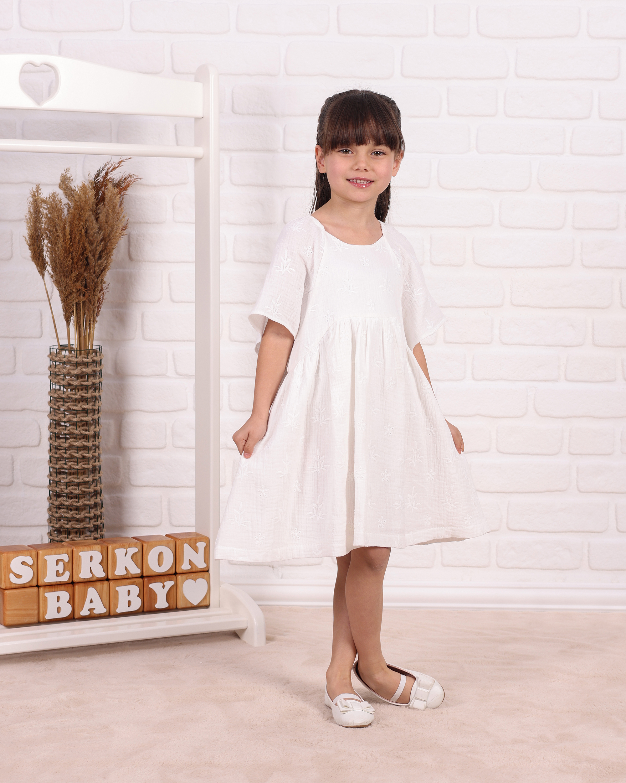 BRODE NAKIŞLI MÜSLİN ELBİ - Ekru